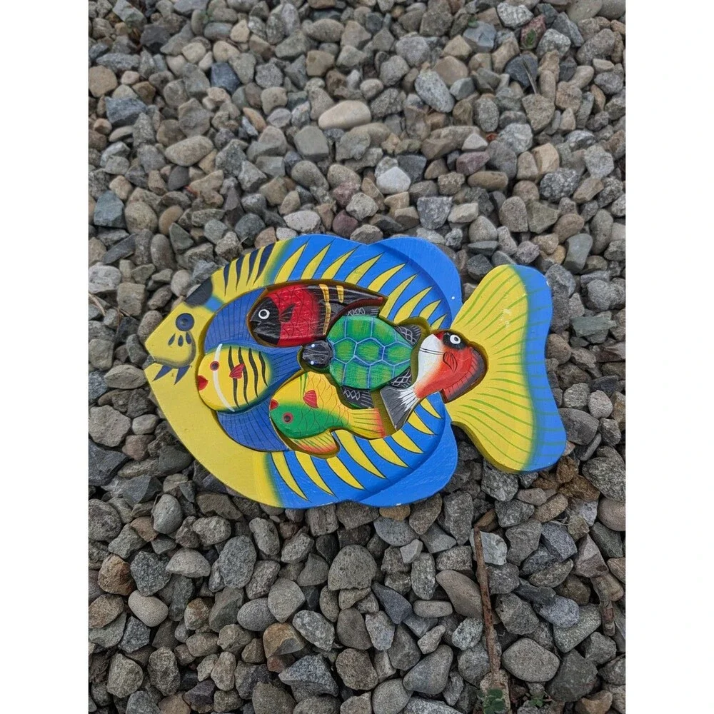 Colorful Fish Aquatic Hand Cut Painted Wooden Puzzle 5 Pieces Underwater 8